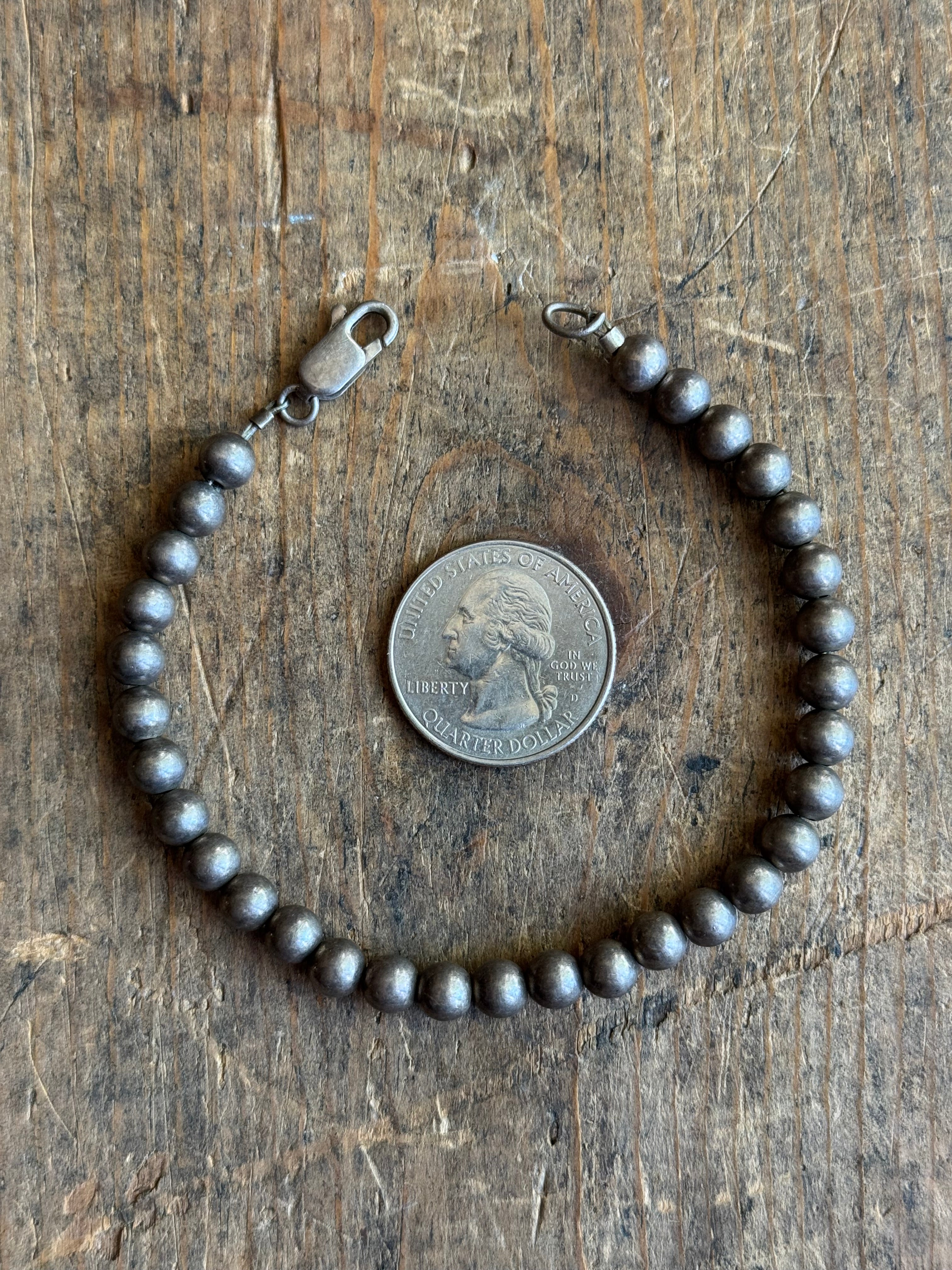 Vintage Sterling Silver Bead Bracelet 8"