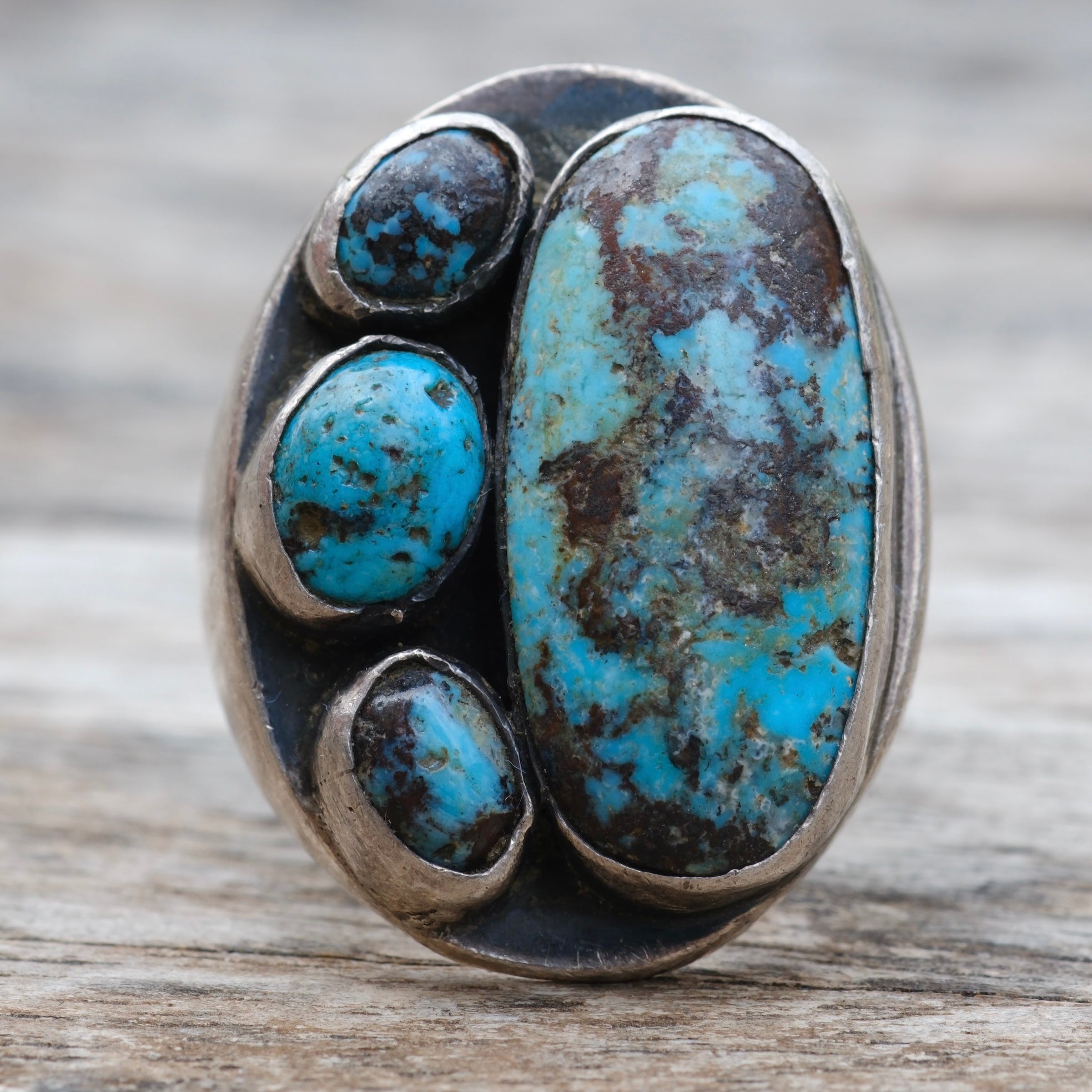 Older Vintage Sterling 4-Stone Turquoise Ring 12