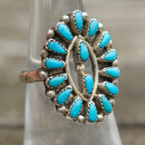 Vintage Sterling Turquoise Cluster Ring 5.75