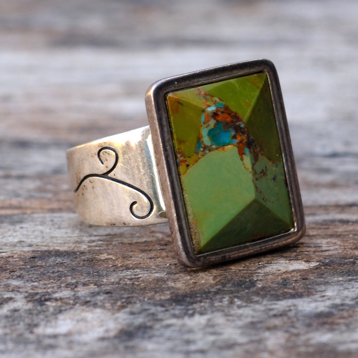 Vintage Sterling Turquoise DTR Ring 7