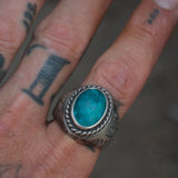Vintage Sterling Stamped Turquoise Ring 12.5