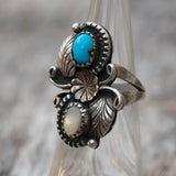 Vintage Sterling Turquoise and Mother Of Pearl Feather Ring 5