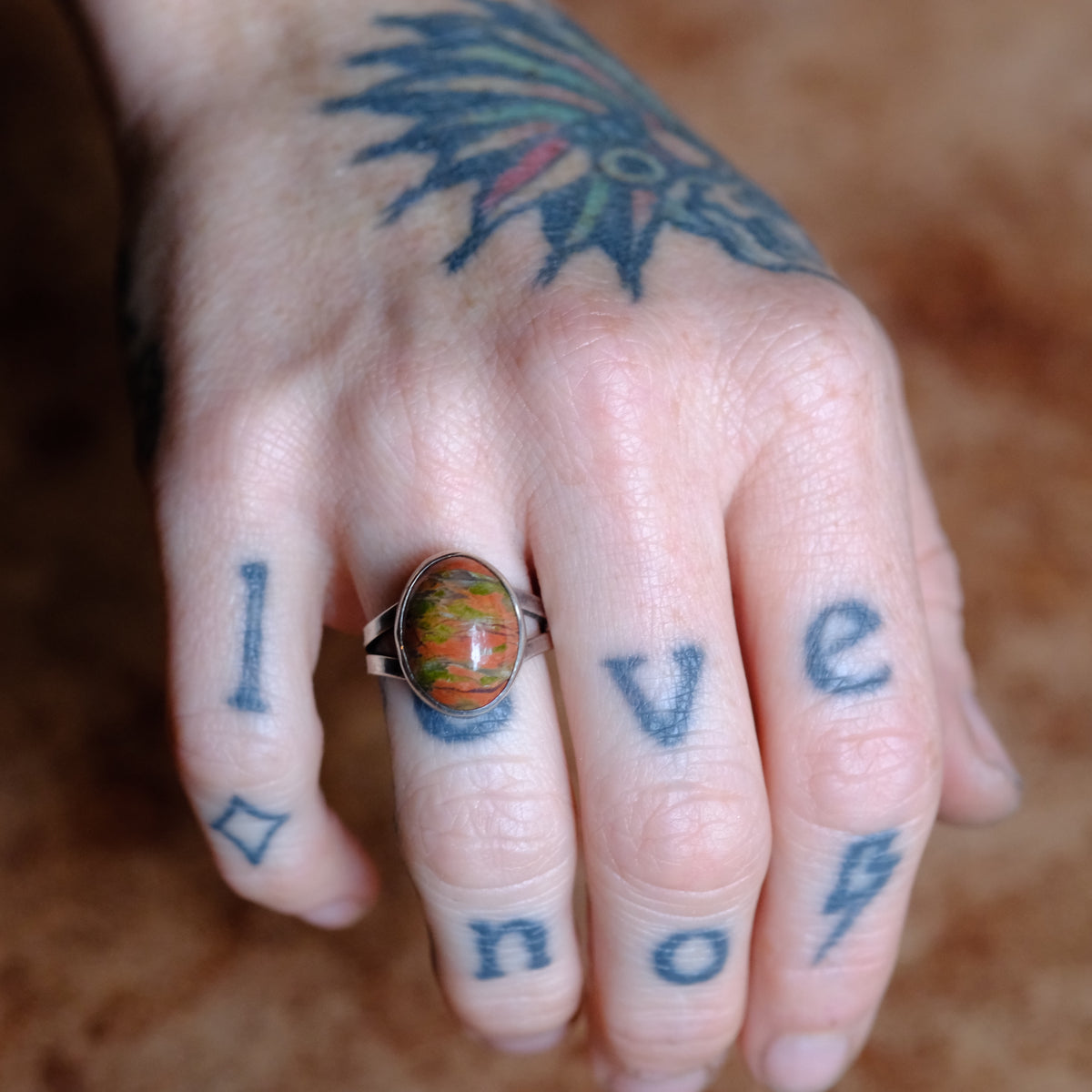 Vintage Sterling Jasper Ring 6.5