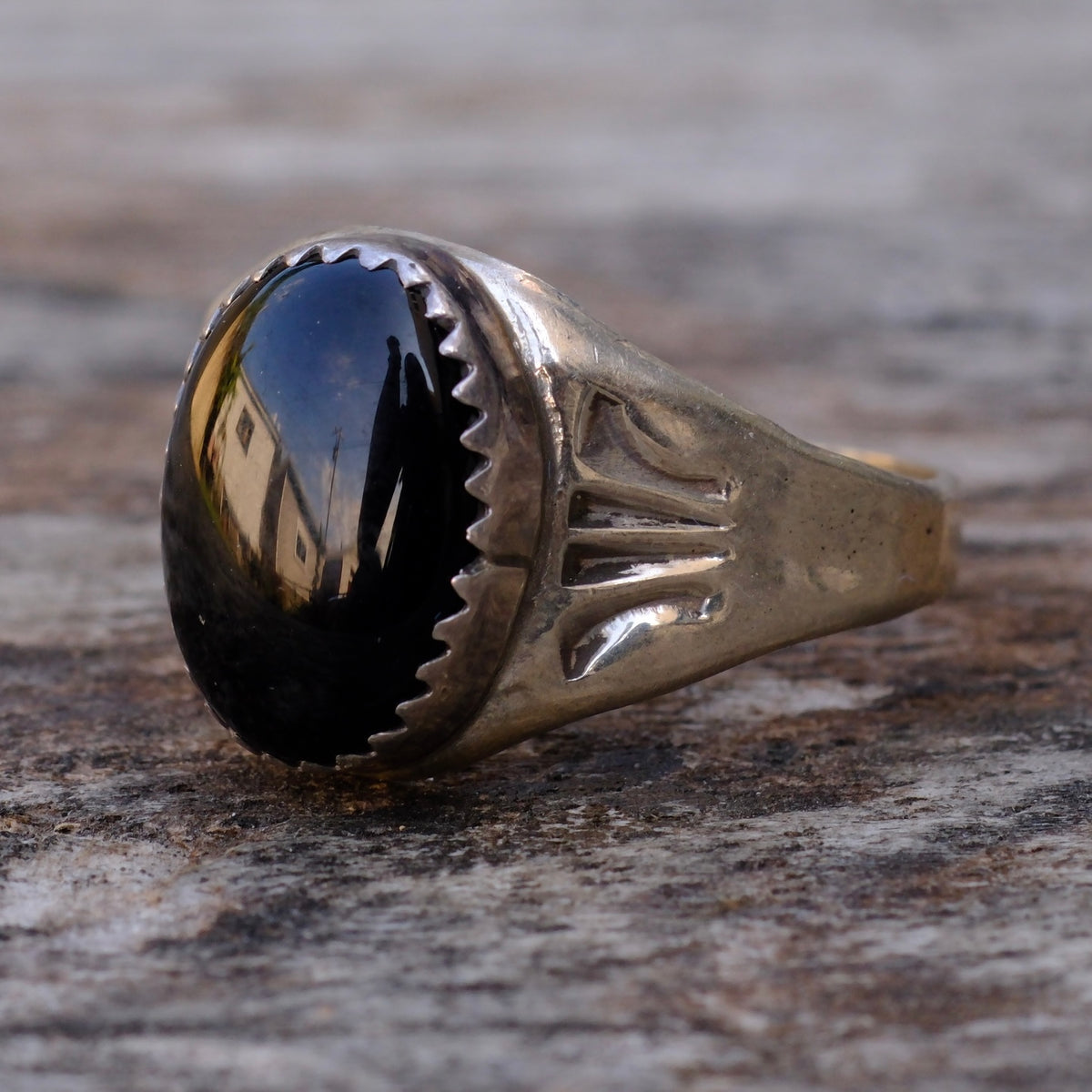Vintage Sterling Onyx Stamped Band Ring 8.75