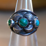 Vintage Sterling Malachite Feather Ring 5.75
