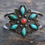 Chunky Vintage Sterling Turquoise and Coral Cluster Cuff