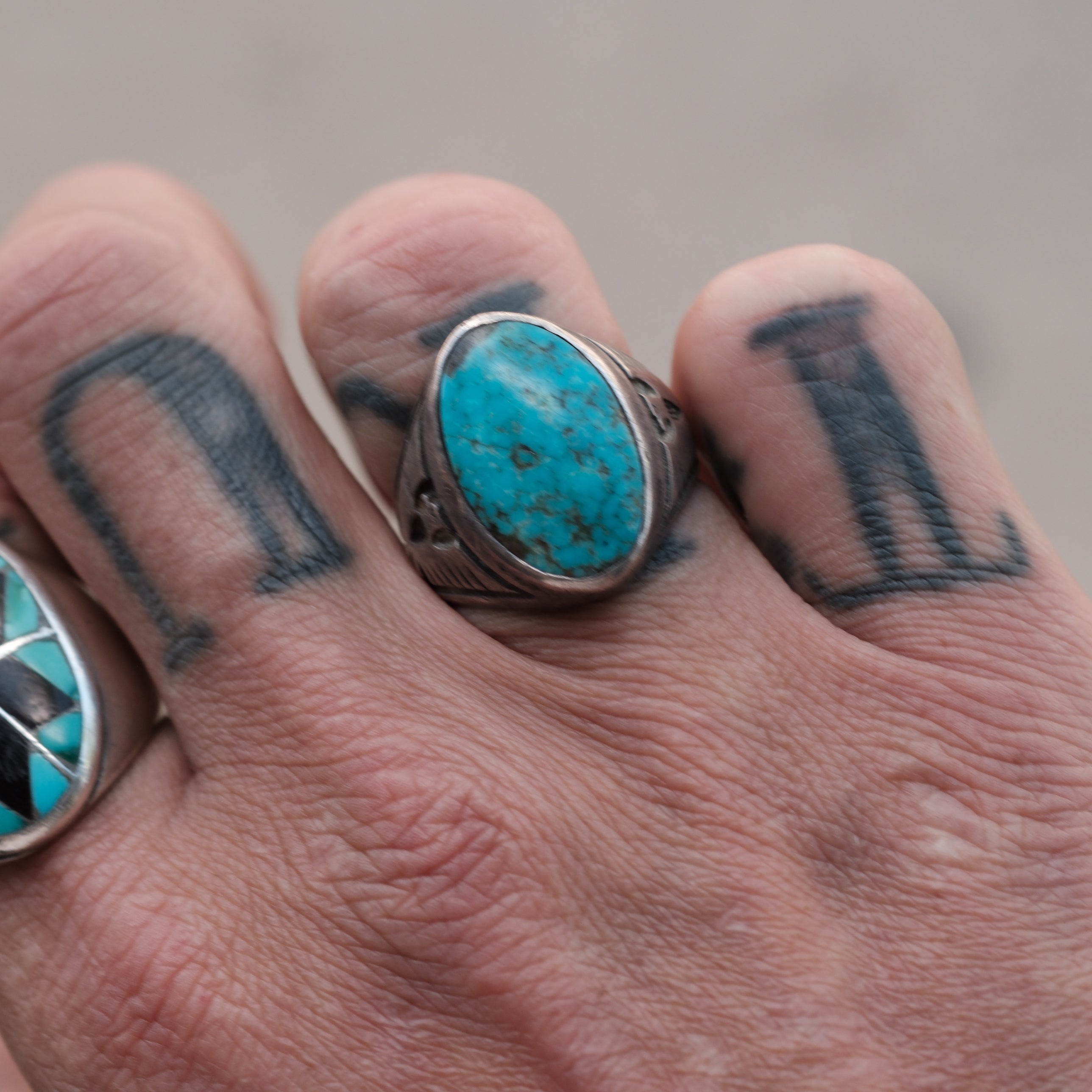 Vintage Sterling Turquoise Thunderbird Ring 8.75