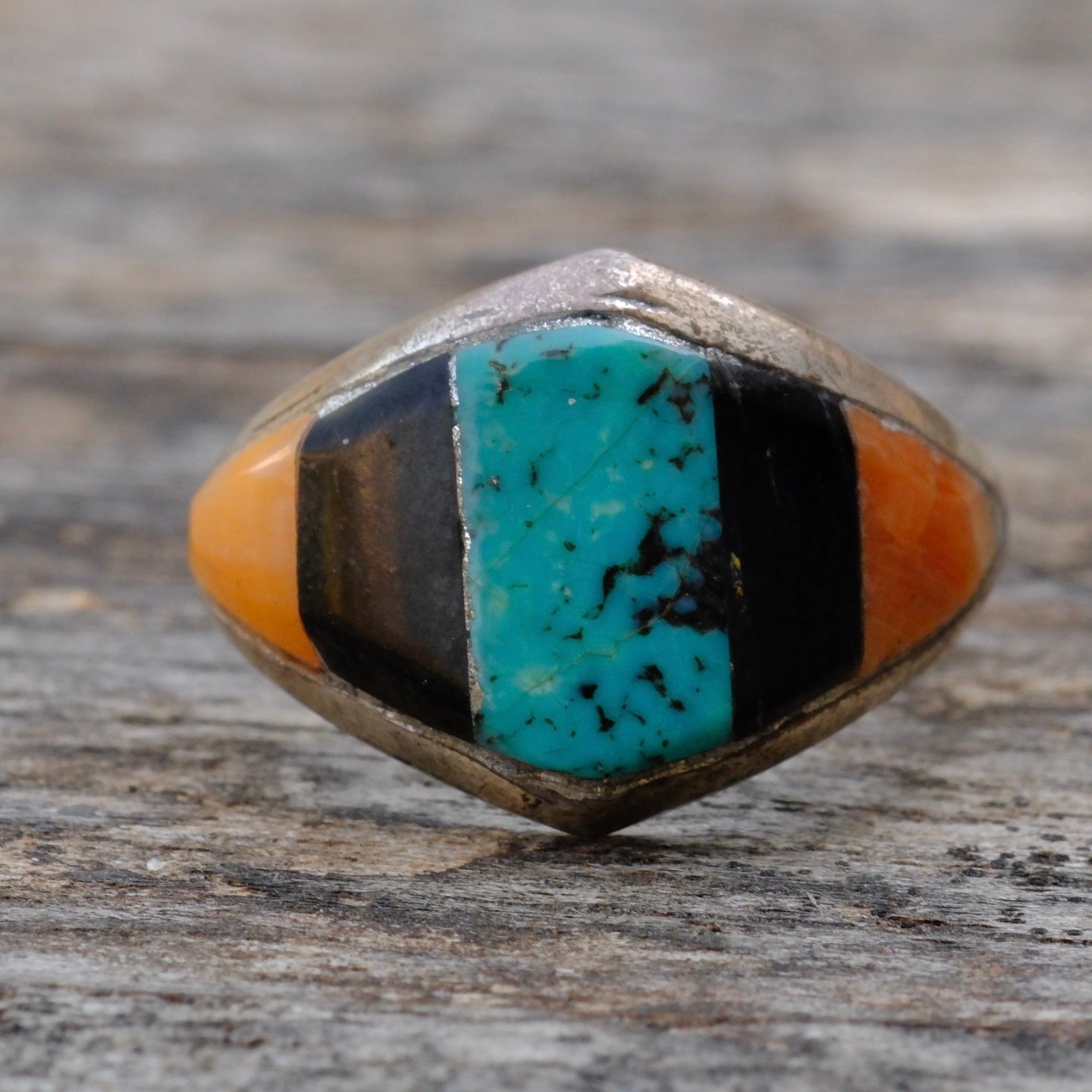 Vintage Sterling Multistone Inlay Ring 7.25