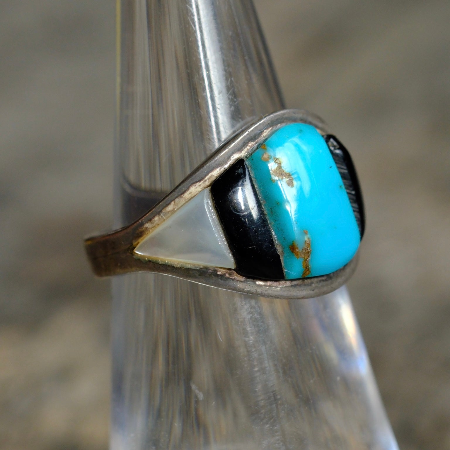 Vintage Sterling Multistone Inlay Ring 4.5