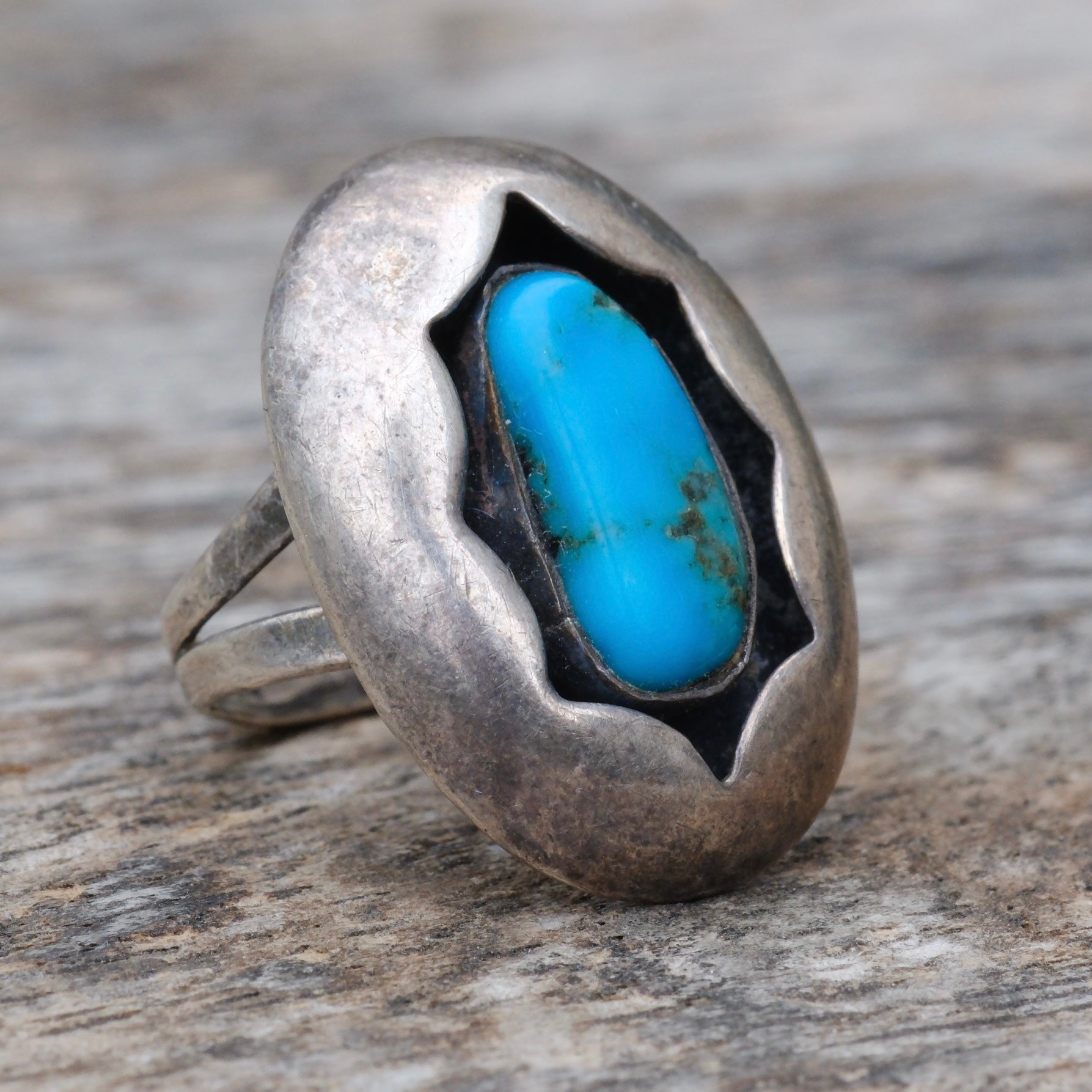 Vintage Sterling Turquoise Shadowbox Ring 4