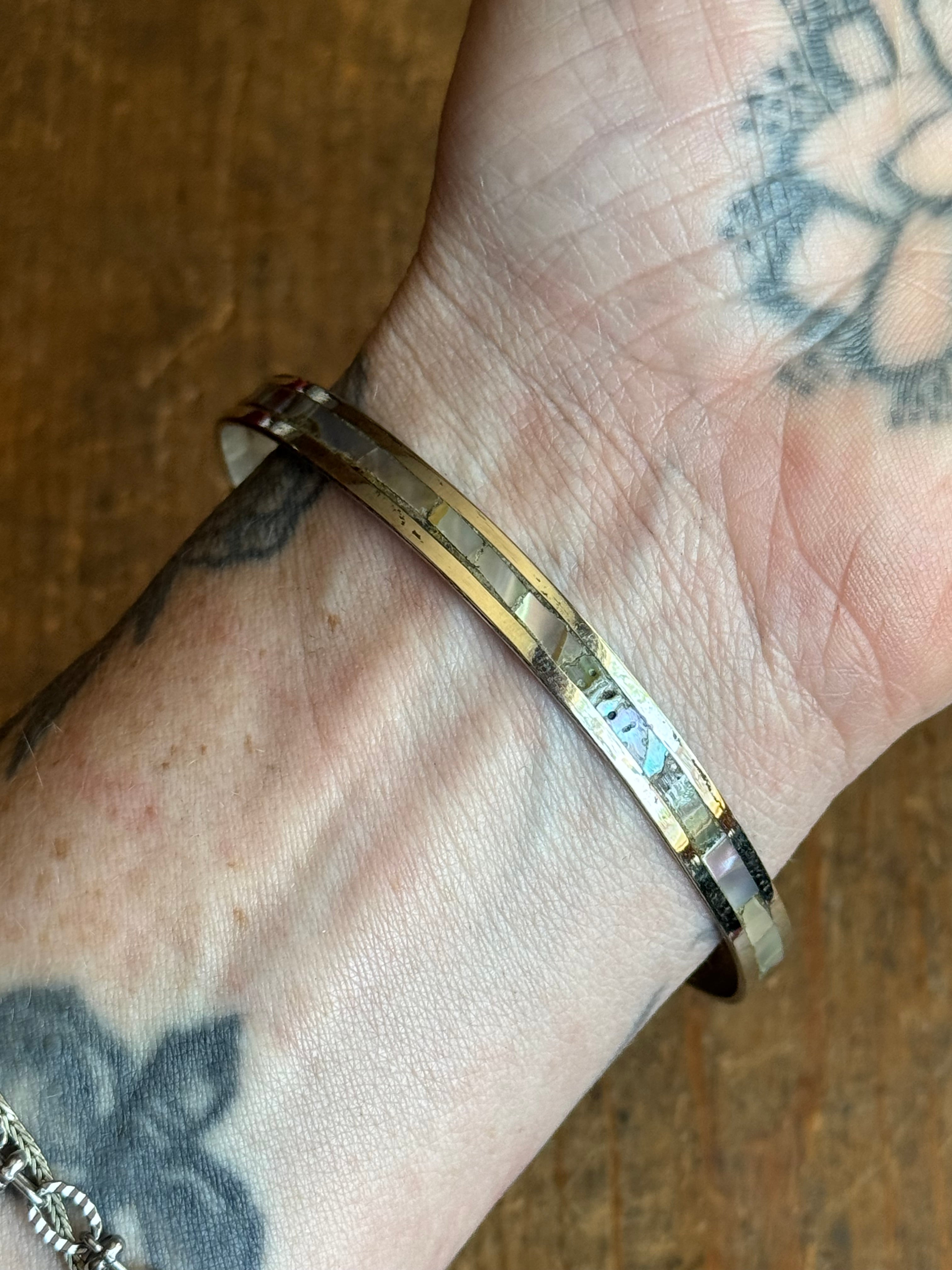 Vintage Sterling Silver Abalone Inlay Bangle