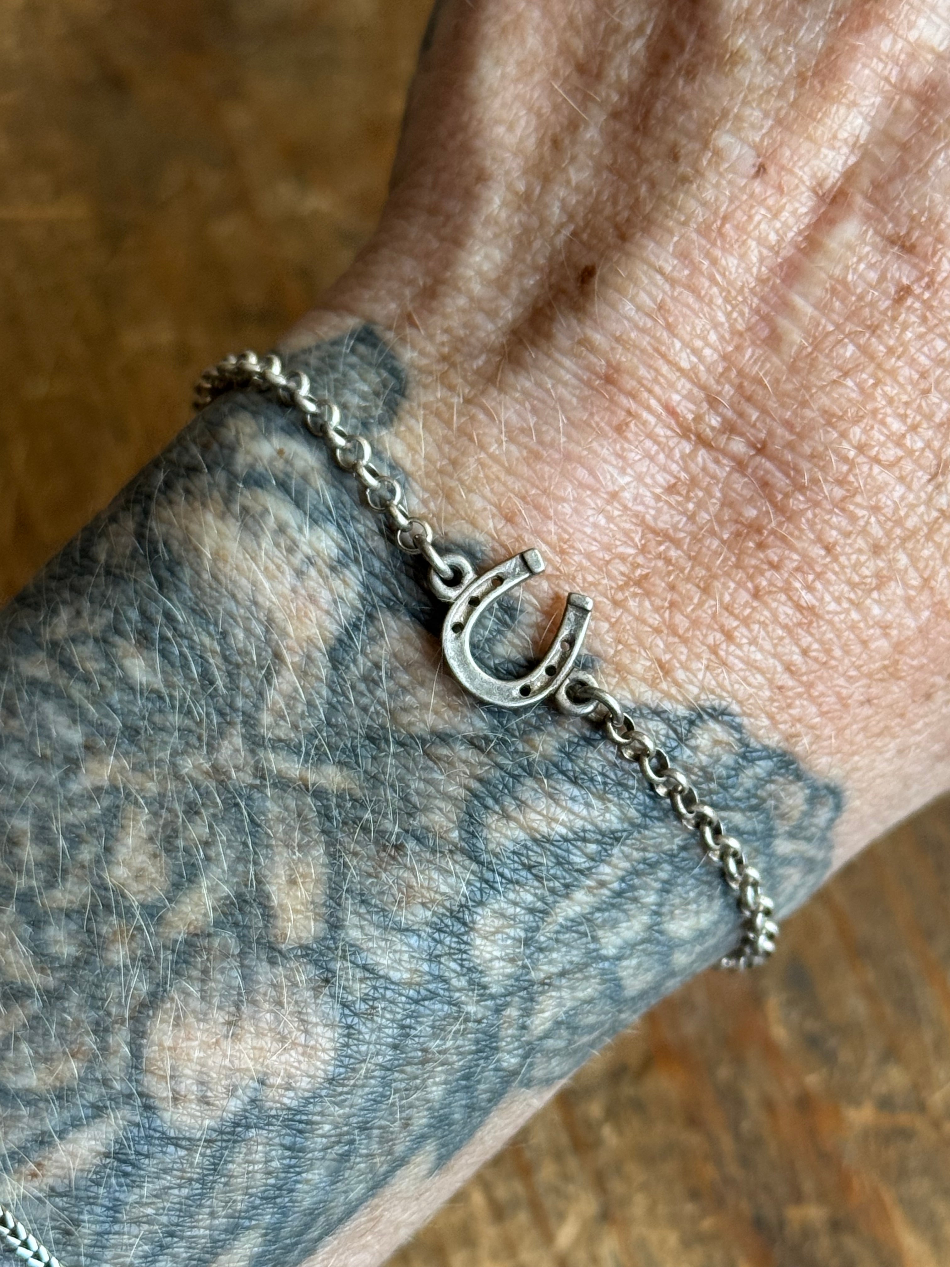 Vintage Sterling Silver 7.25” Horseshoe Rolo Chain Bracelet