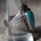 Vintage Sterling Turquoise Feather Ring 9.5