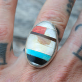 Vintage Sterling Multistone Inlay Ring 9.5