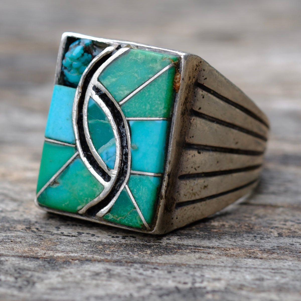 Vintage Sterling Turquoise Inlay Ring 9