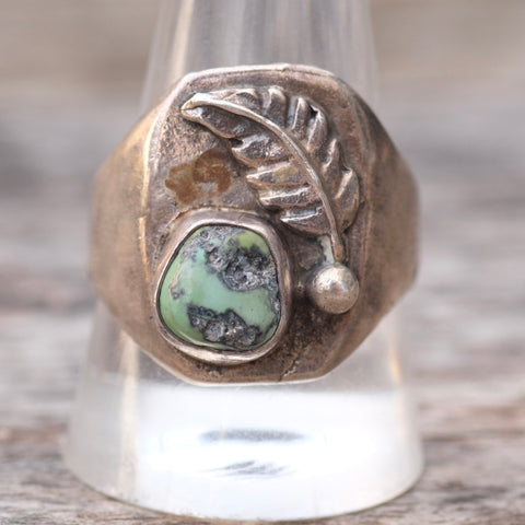 Vintage Sterling Turquoise Feather Ring 11.25