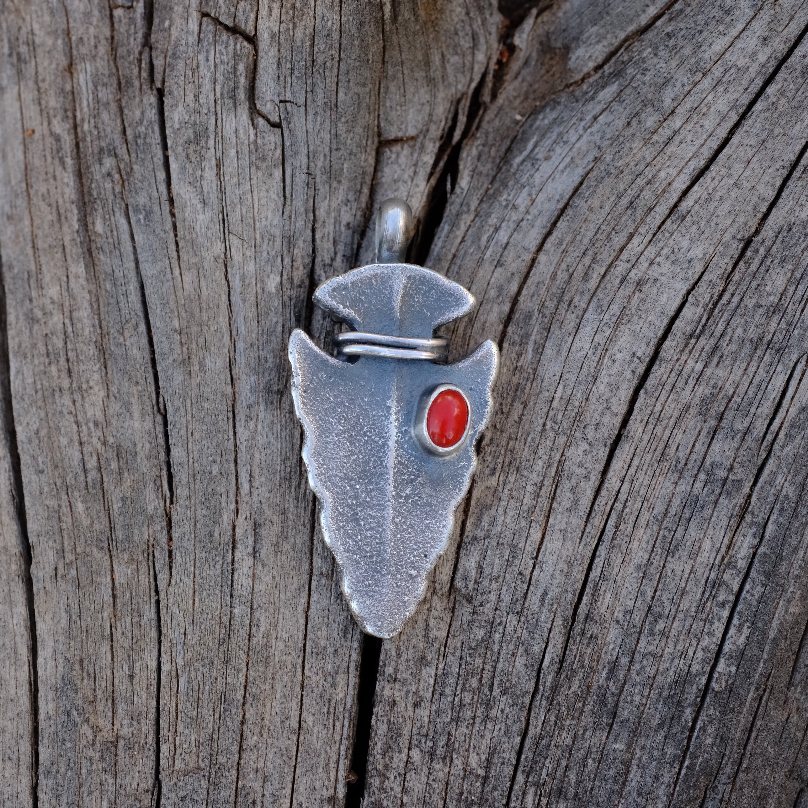 LEON MARTINEZ Sterling Silver Turquoise or Coral Arrowhead Pendants