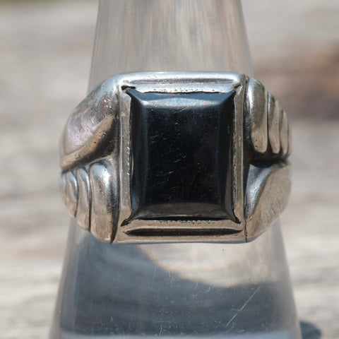 Vintage Sterling Hematite Signet Ring 9