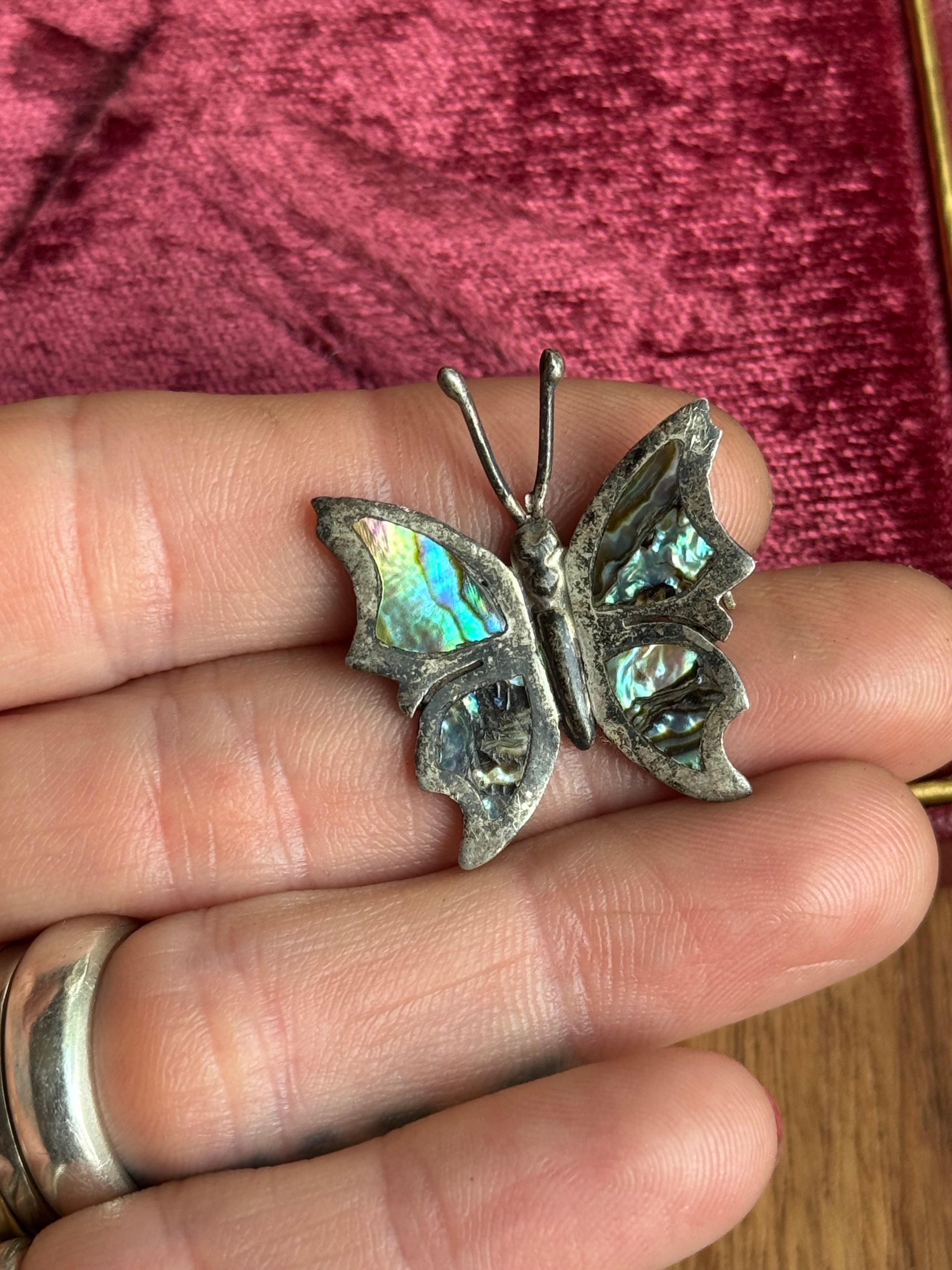Vintage Sterling Silver Abalone Butterfly Pin