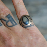 Vintage Sterling Hematite Stamped Arrows Ring 8