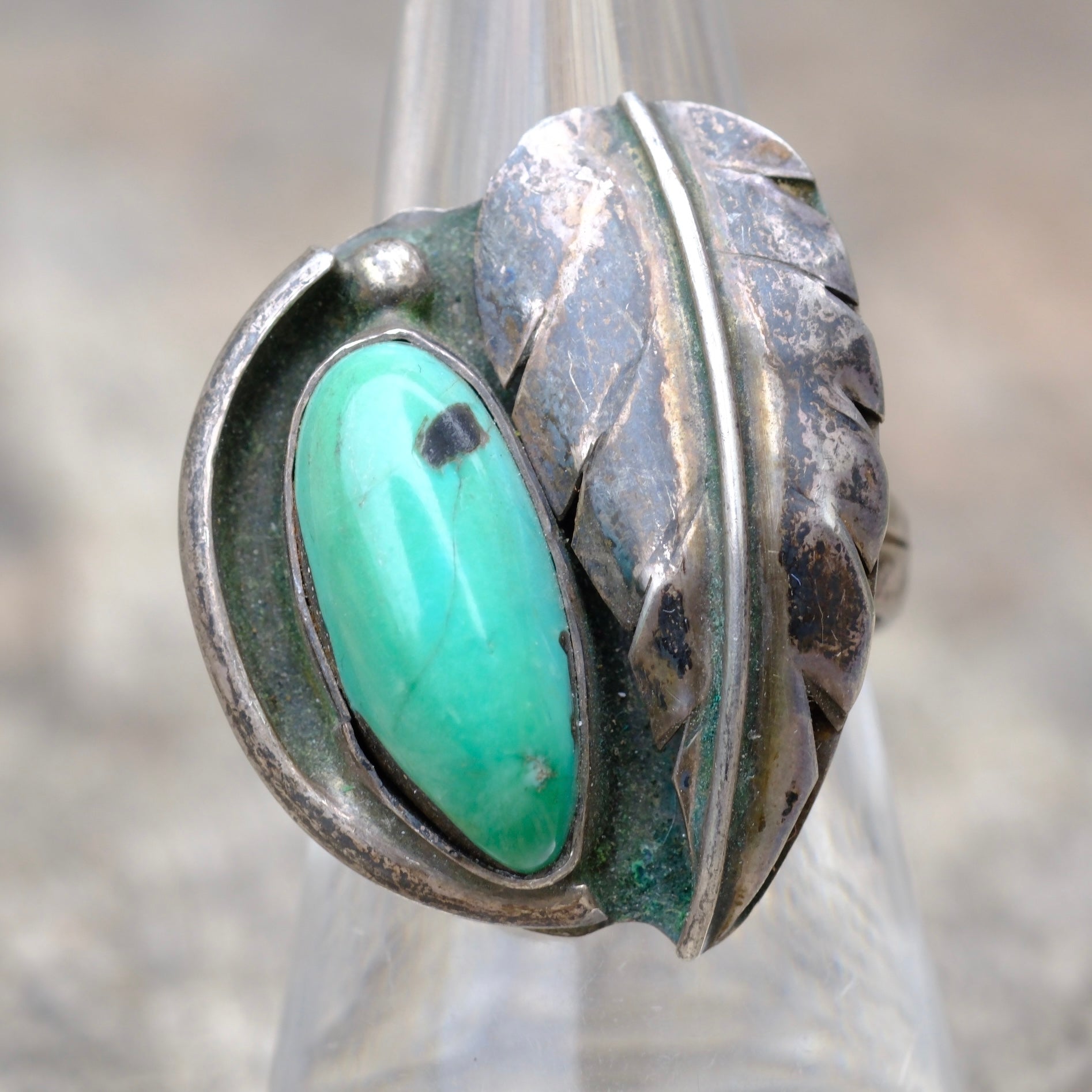 Vintage Sterling Turquoise Feather Ring 8