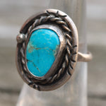 Vintage Sterling Turquoise Roper Ring 6.25