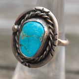 Vintage Sterling Turquoise Roper Ring 6.25