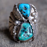 Vintage Sterling 2-Stone Turquoise Ring 11.25
