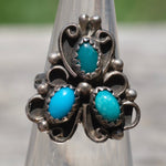 Vintage Sterling 3-Stone Turquoise Ring 2.75