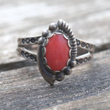 Vintage Sterling Coral Stamped Band Ring 5