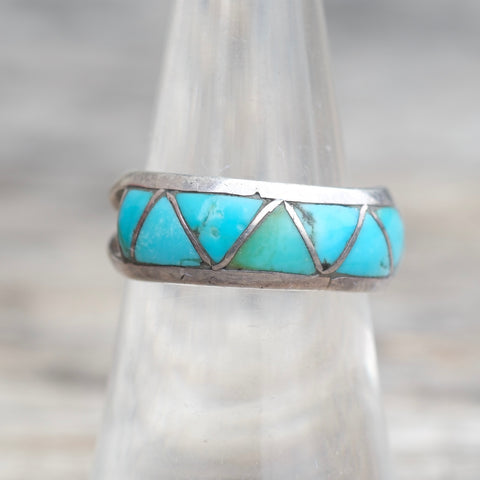 Vintage Sterling Turquoise Inlay Ring 6.25