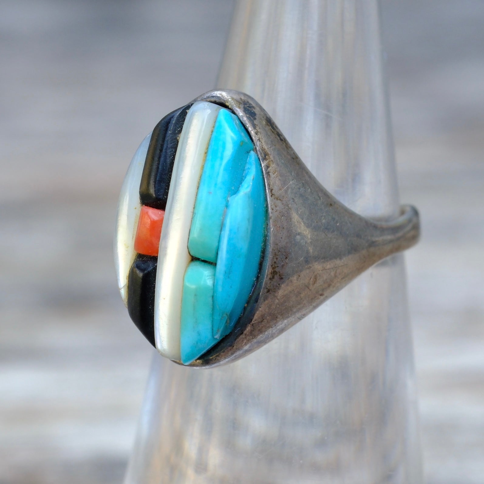 Vintage Sterling Zuni Inlay Ring 5