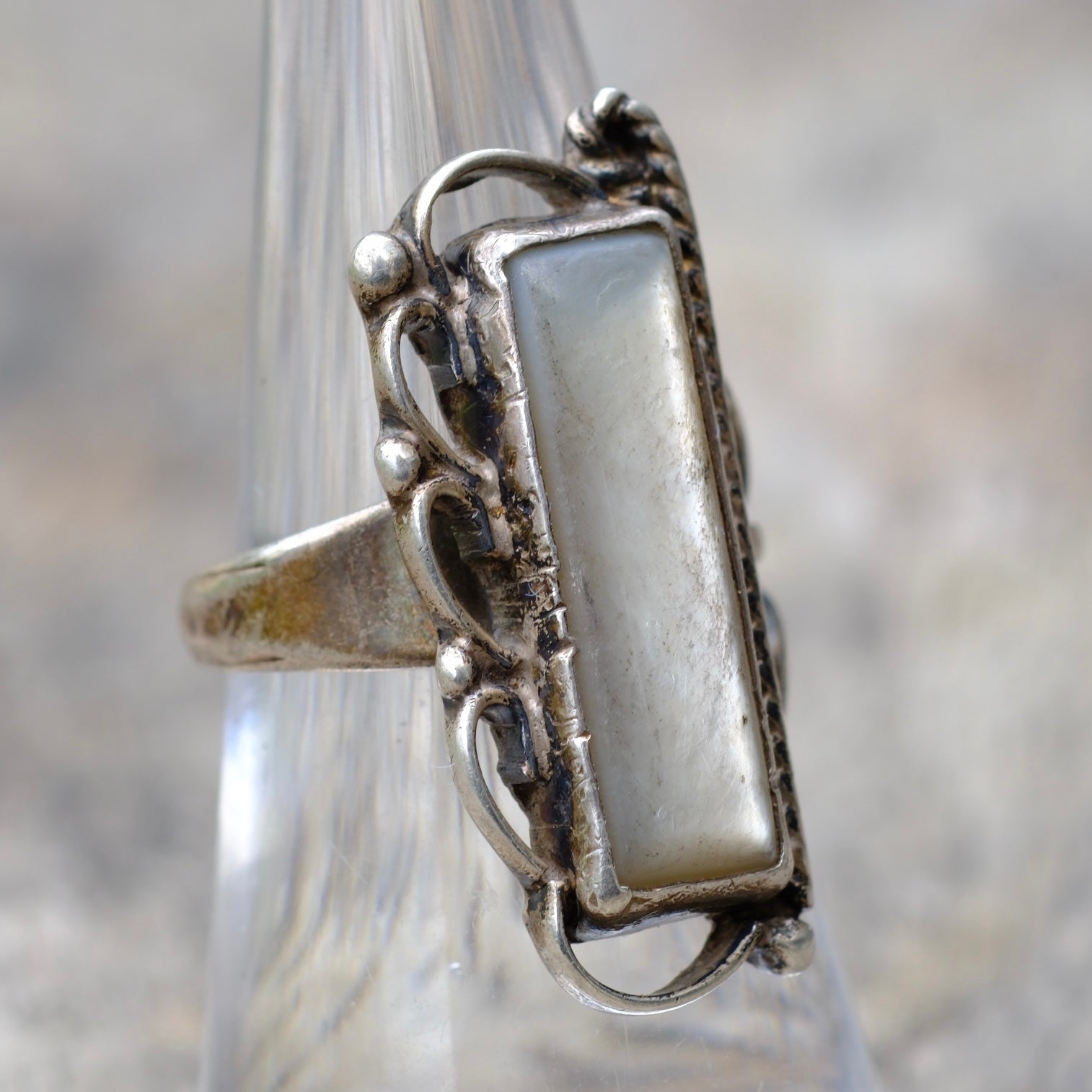 Vintage Sterling Mother Of Pearl Ring 6.75
