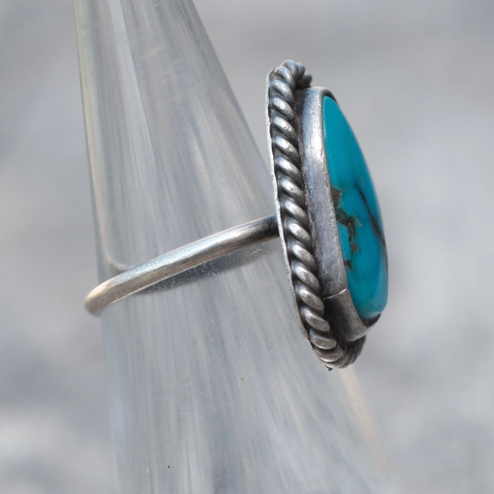 Vintage Sterling Turquoise Roper Ring 3.25