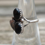 Vintage Sterling Onyx Feather Ring 5.75