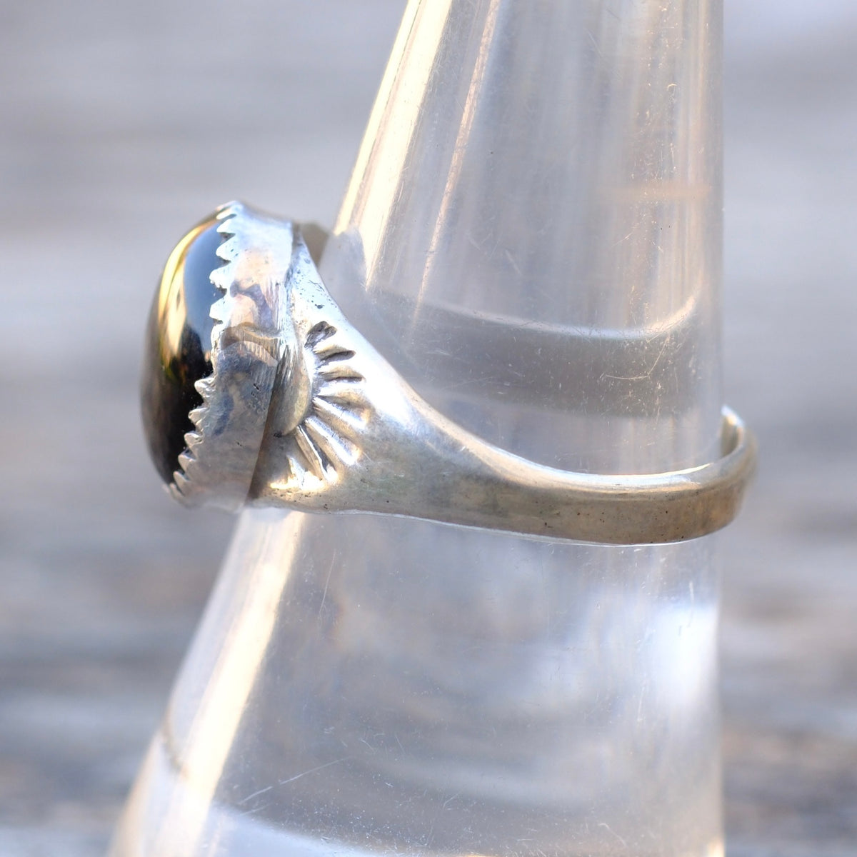 Vintage Sterling Onyx Stamped Ring 8.5