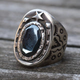 Vintage Sterling Hematite Lucky Horseshoe Ring 6.25