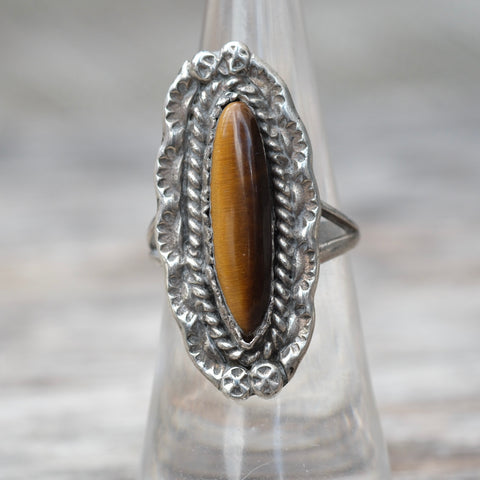 Vintage Sterling Tigers Eye Ring 6.25