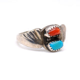 Vintage Sterling Turquoise and Coral Band 10.75