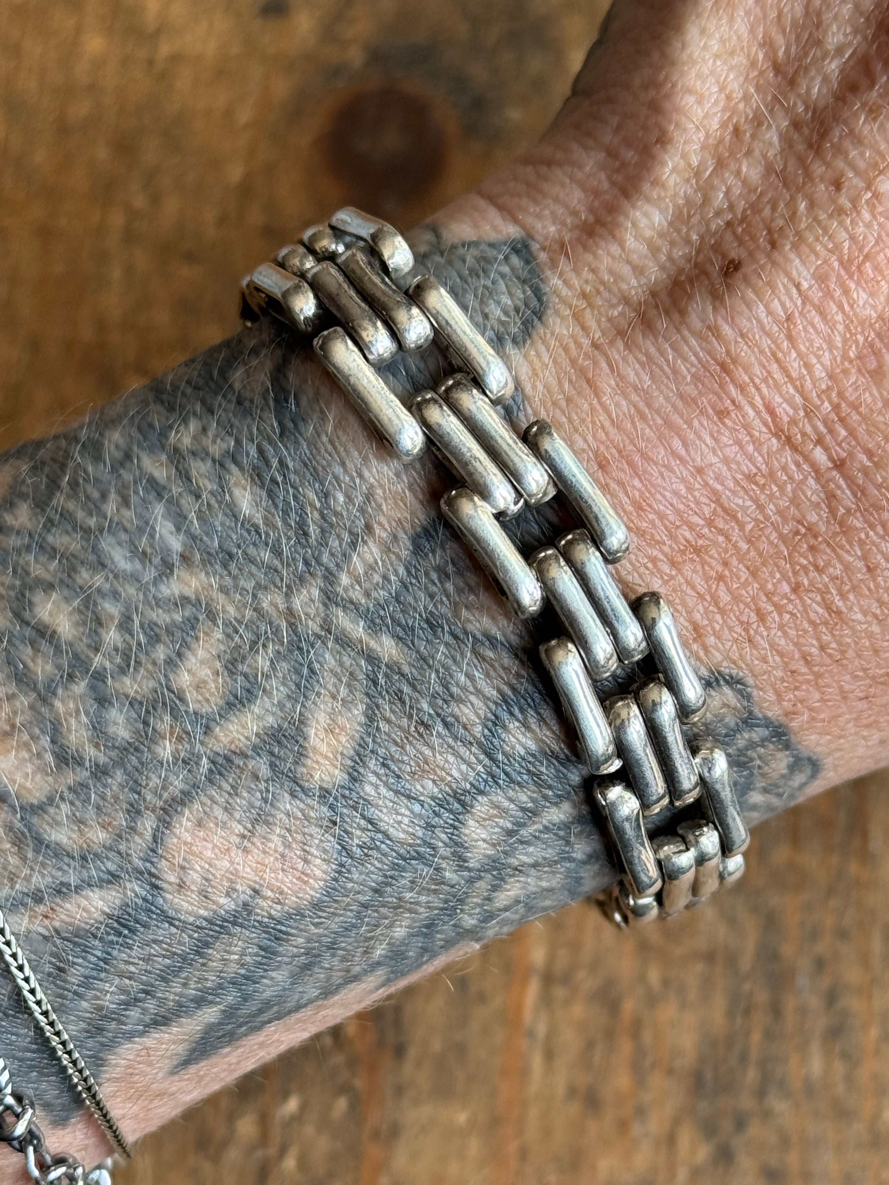 Vintage Sterling Silver 7.5” Square Double Link Bracelet
