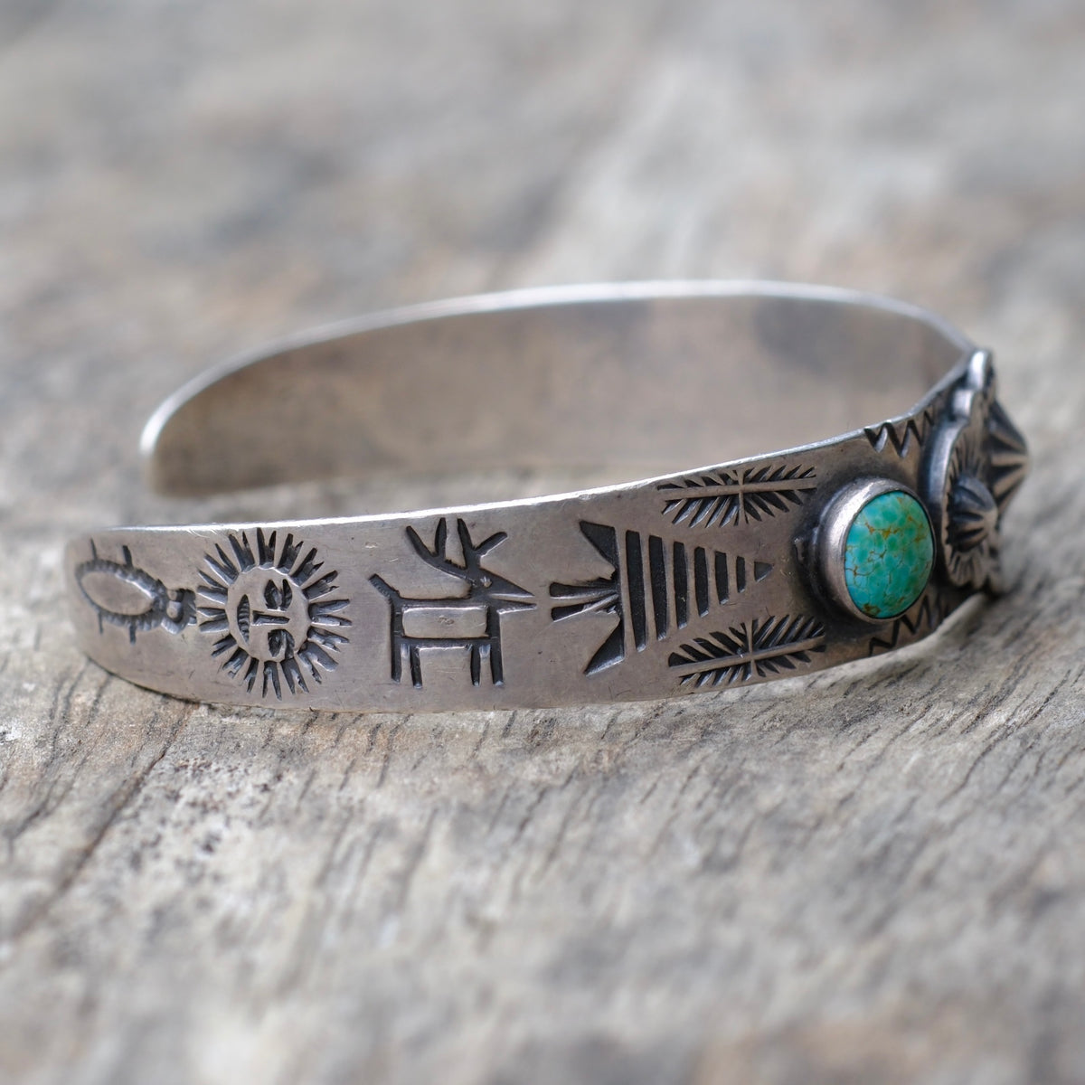 Vintage Sterling Turquoise Stamped Cuff Bracelet