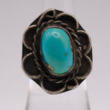 Vintage Sterling Turquoise Florette Ring 5.75