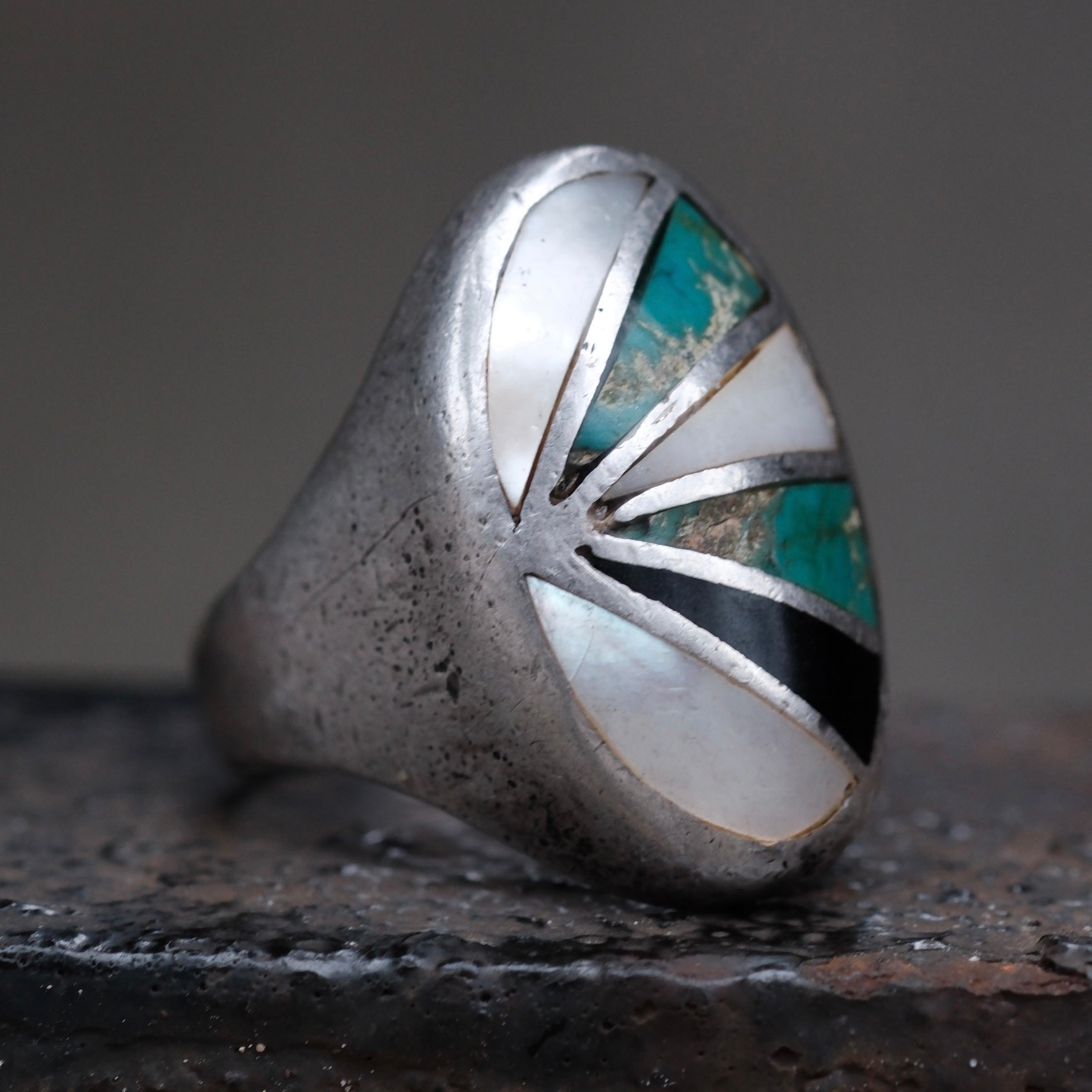 Vintage Sterling Multistone Inlay Ring 9