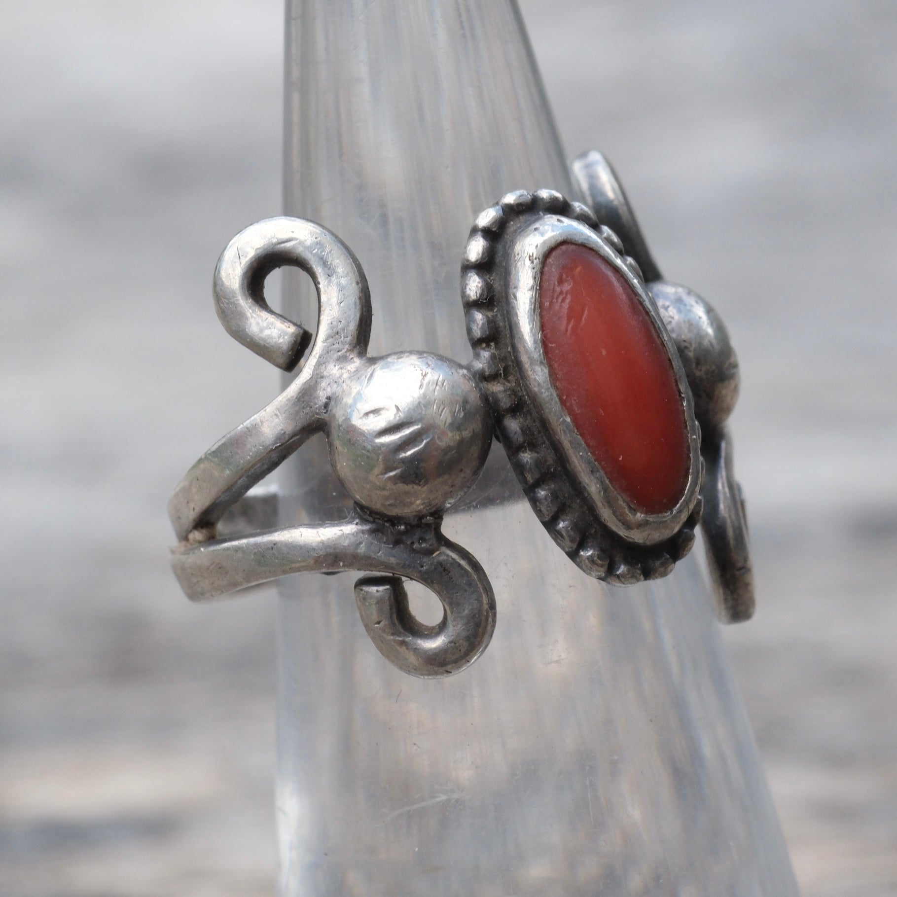 Vintage Sterling Coral Ring 5.5