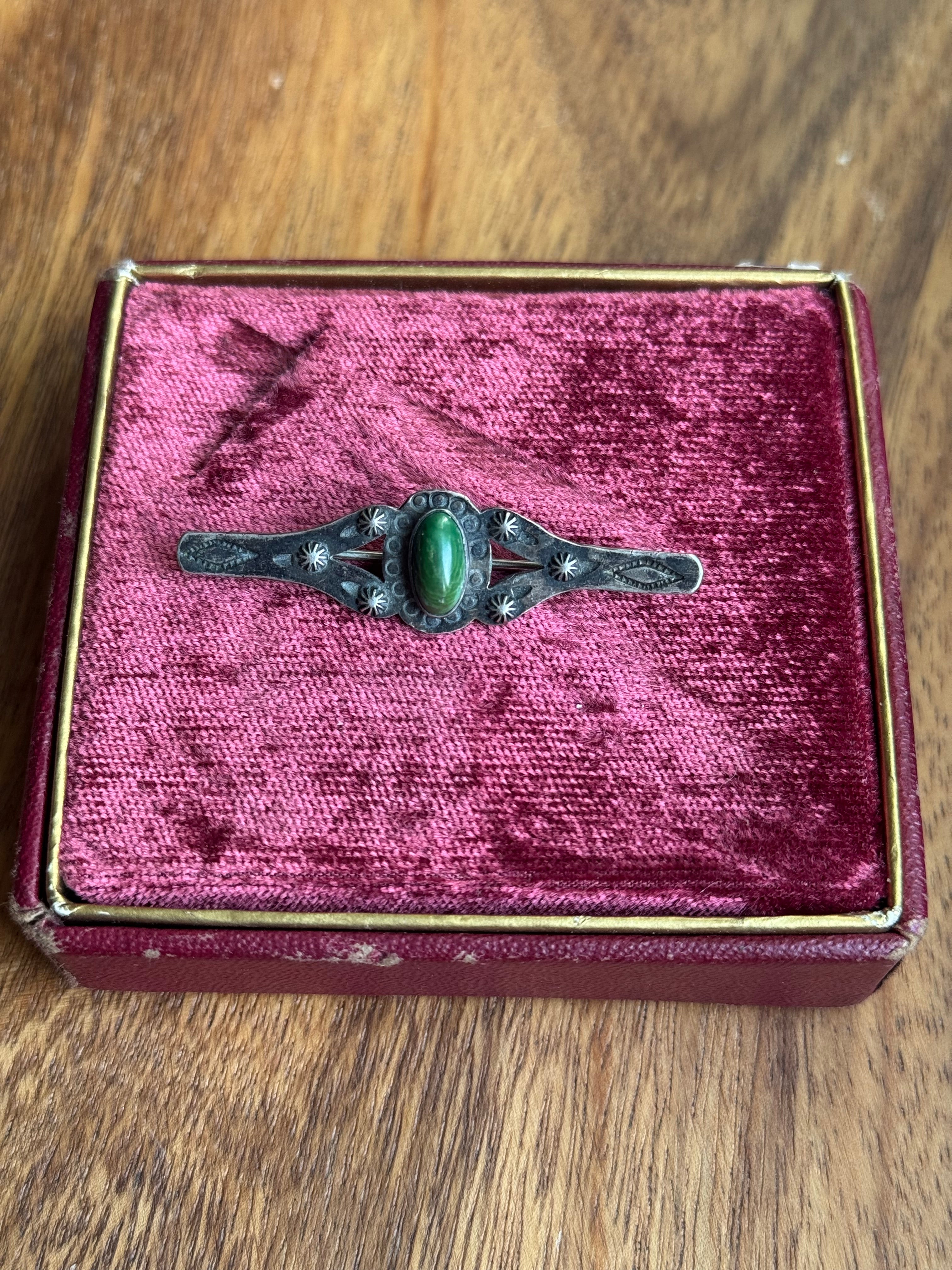Vintage Sterling Silver Turquoise Stamped Pin