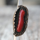 Vintage Sterling Coral Feather Ring 2.75