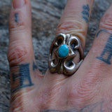 Vintage Sterling Turquoise Sandcast Ring 9.25