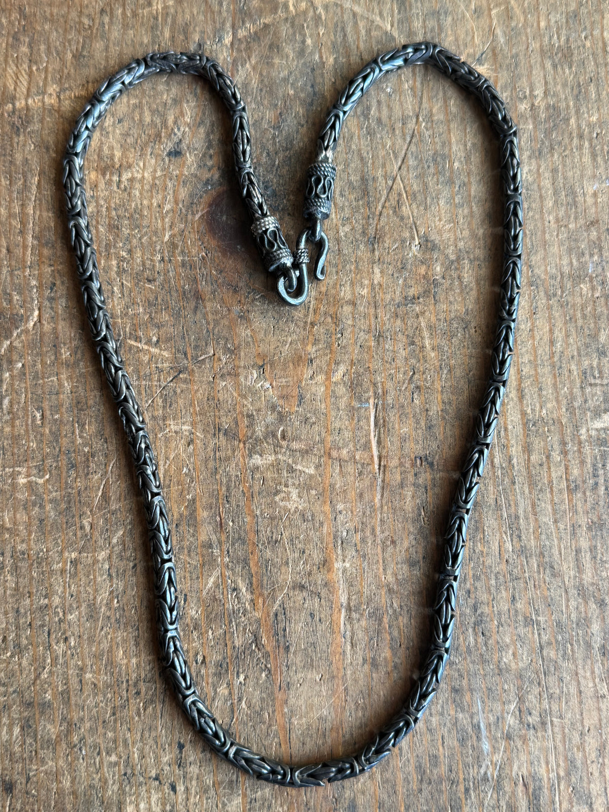 Vintage Sterling Silver 20” Dark Patina Byzantine Chain