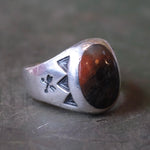 Vintage Sterling Agate Stamped Arrows Trading Post Ring 8.5