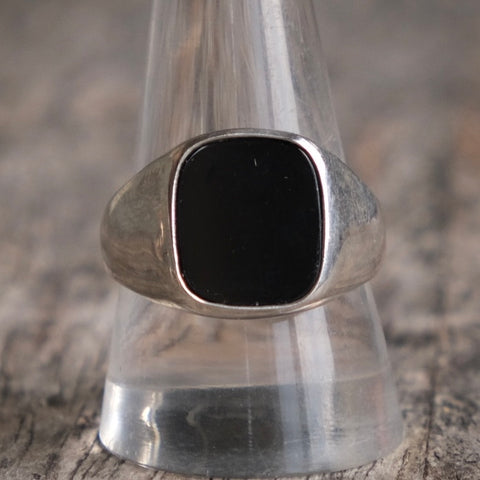 Vintage Sterling Onyx Signet Ring 10.75